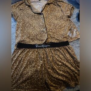 True Religion Leopard Print Two-Piece Pajama Set - Brown